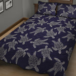 White And Blue Turtle Pattern Print Quilt Bed Set
