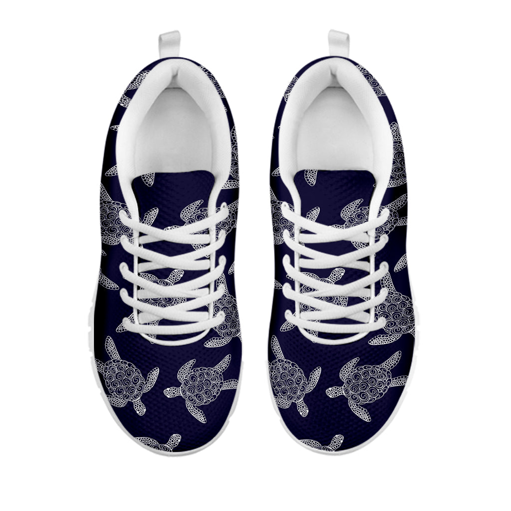White And Blue Turtle Pattern Print White Sneakers