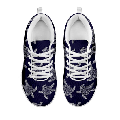 White And Blue Turtle Pattern Print White Sneakers