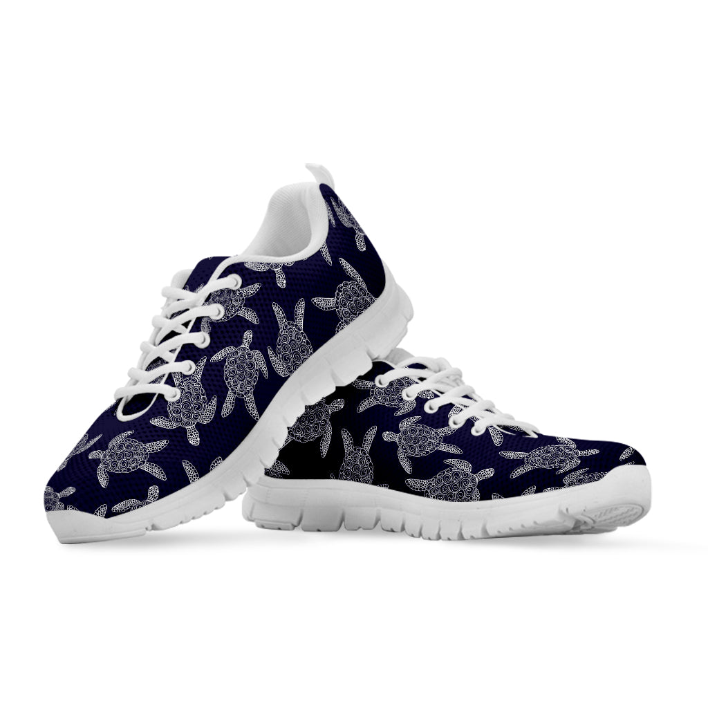 White And Blue Turtle Pattern Print White Sneakers