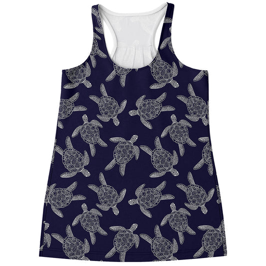 White And Blue Turtle Pattern Print Women's Racerback Tank Top