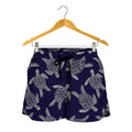 White And Blue Turtle Pattern Print Women's Shorts