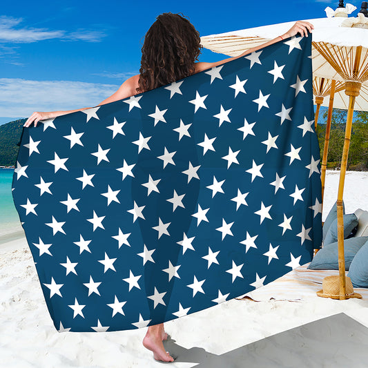 White And Blue USA Star Pattern Print Beach Sarong Wrap