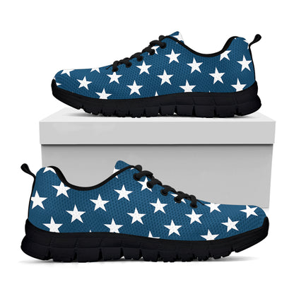 White And Blue USA Star Pattern Print Black Sneakers