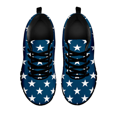 White And Blue USA Star Pattern Print Black Sneakers