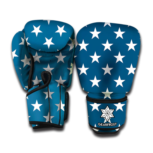White And Blue USA Star Pattern Print Boxing Gloves