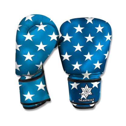 White And Blue USA Star Pattern Print Boxing Gloves