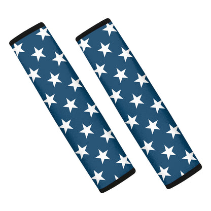 White And Blue USA Star Pattern Print Car Seat Belt Covers