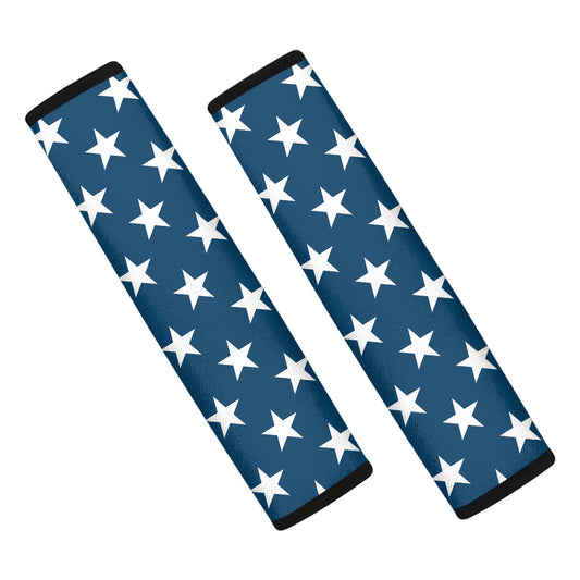 White And Blue USA Star Pattern Print Car Seat Belt Covers