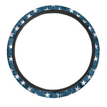 White And Blue USA Star Pattern Print Car Steering Wheel Cover