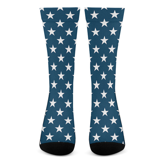 White And Blue USA Star Pattern Print Crew Socks
