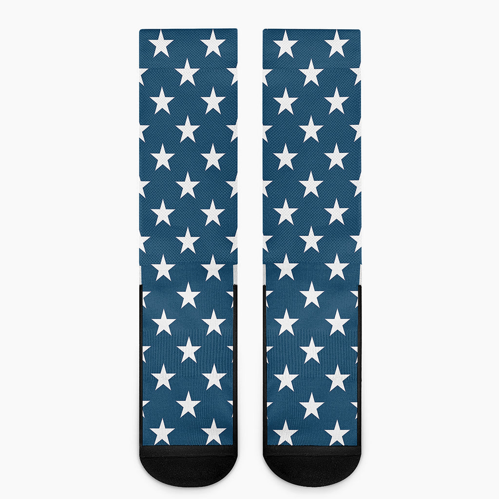 White And Blue USA Star Pattern Print Crew Socks
