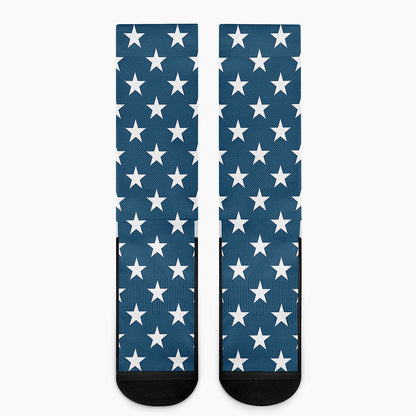 White And Blue USA Star Pattern Print Crew Socks