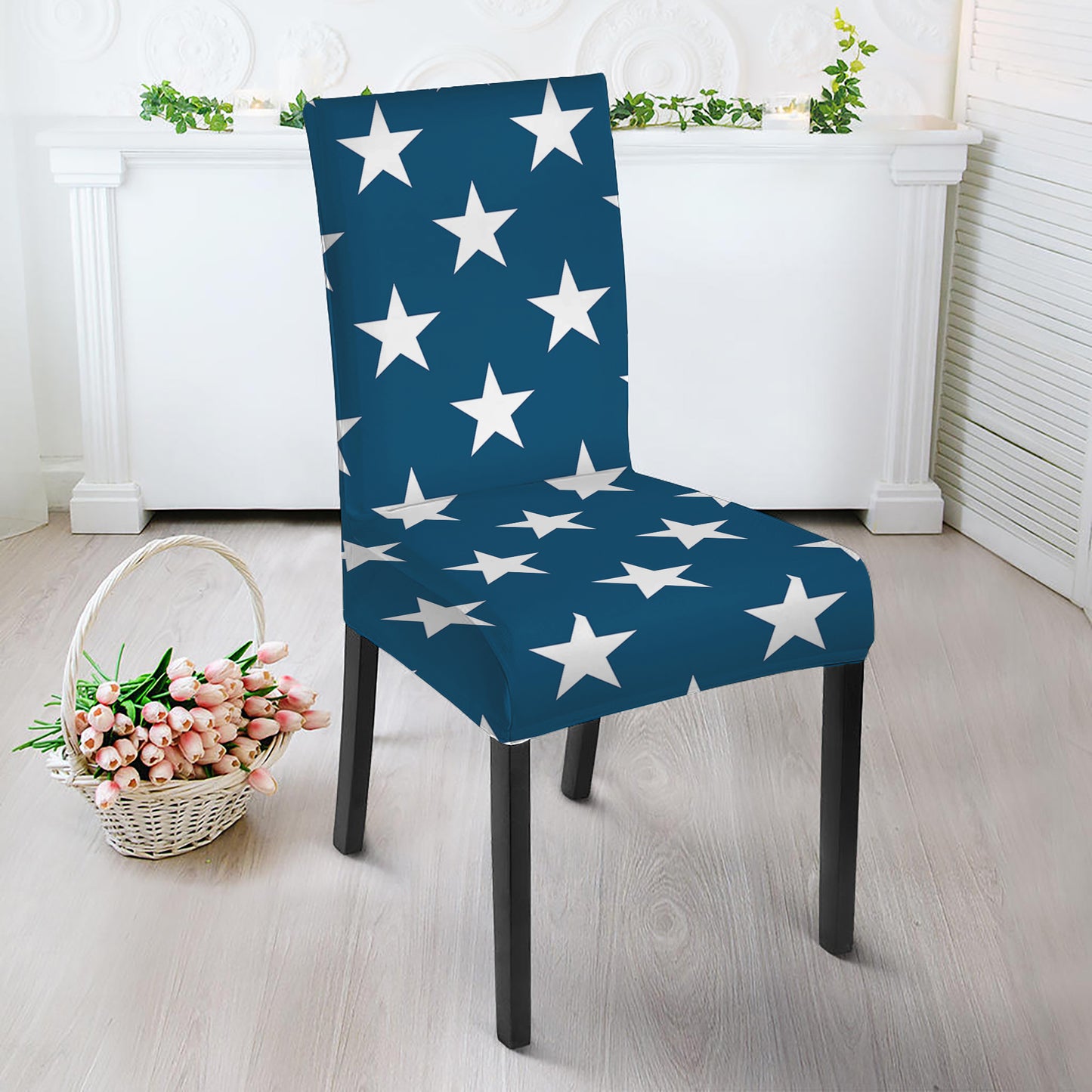 White And Blue USA Star Pattern Print Dining Chair Slipcover