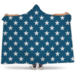 White And Blue USA Star Pattern Print Hooded Blanket