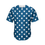 White And Blue USA Star Pattern Print Men's Baseball Jersey