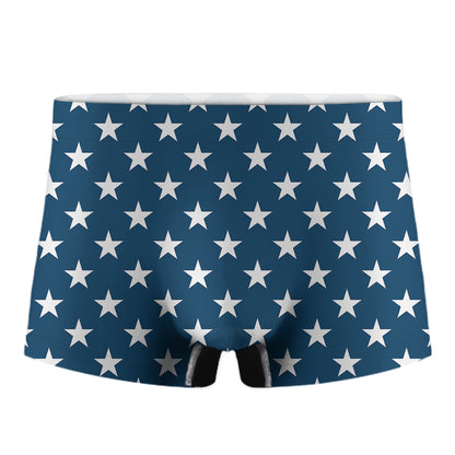 White And Blue USA Star Pattern Print Men's Boxer Briefs