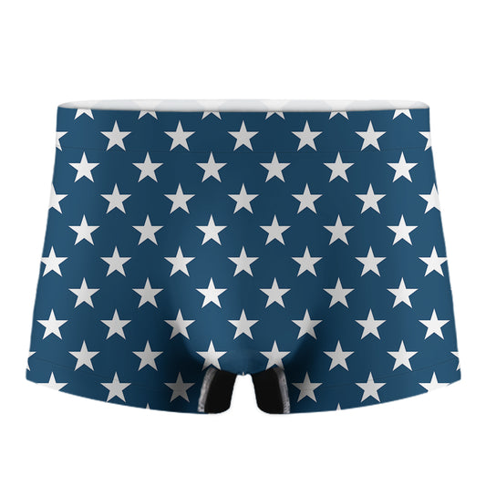 White And Blue USA Star Pattern Print Men's Boxer Briefs