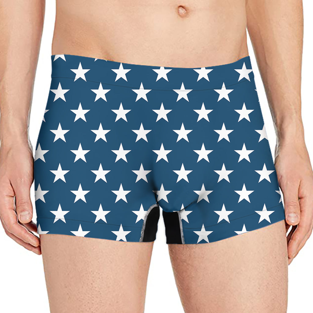 White And Blue USA Star Pattern Print Men's Boxer Briefs