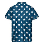White And Blue USA Star Pattern Print Men's Short Sleeve Shirt