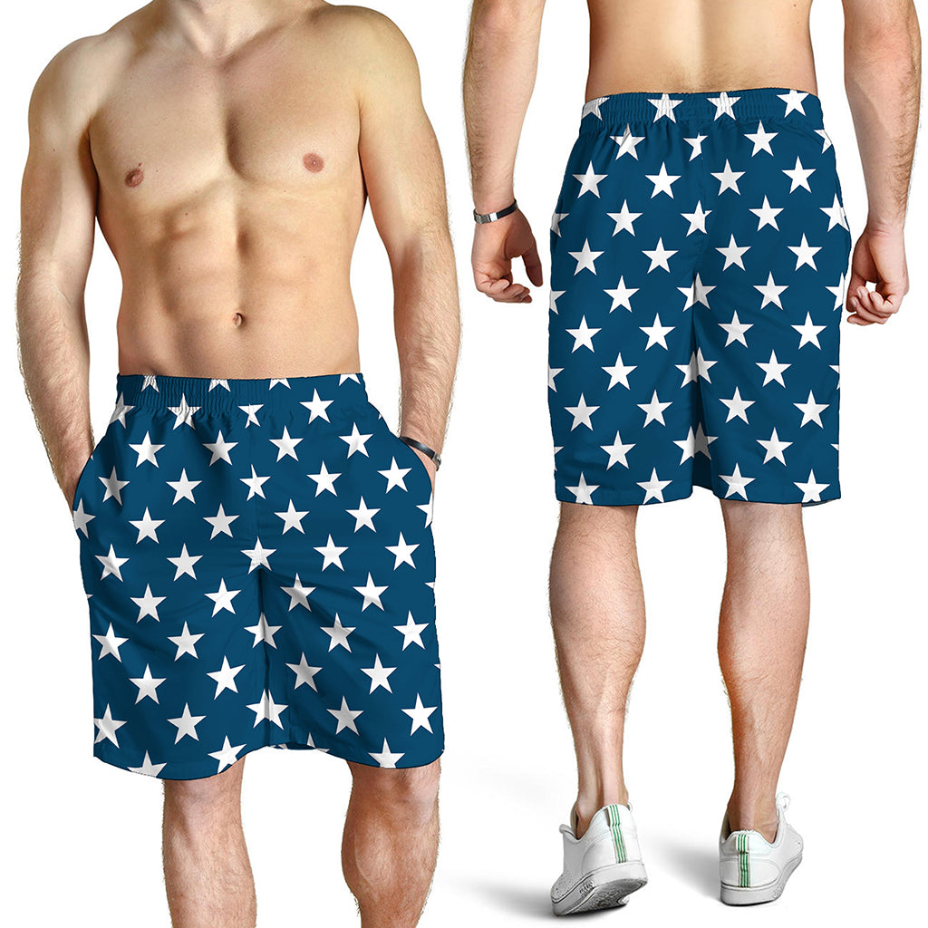 White And Blue USA Star Pattern Print Men's Shorts