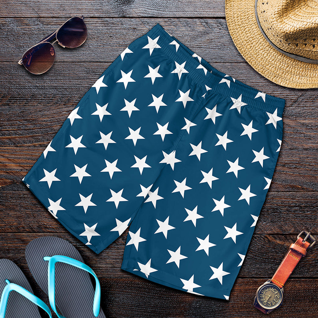 White And Blue USA Star Pattern Print Men's Shorts