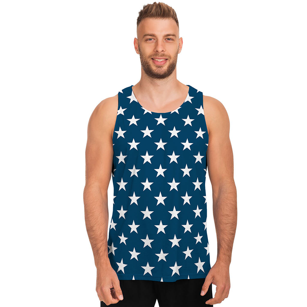 White And Blue USA Star Pattern Print Men's Tank Top