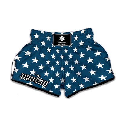White And Blue USA Star Pattern Print Muay Thai Boxing Shorts