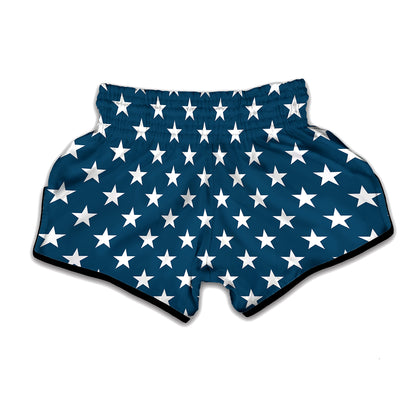 White And Blue USA Star Pattern Print Muay Thai Boxing Shorts