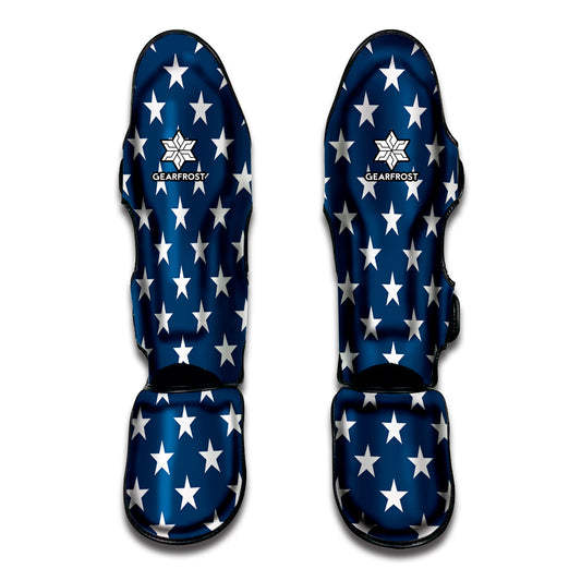 White And Blue USA Star Pattern Print Muay Thai Shin Guard