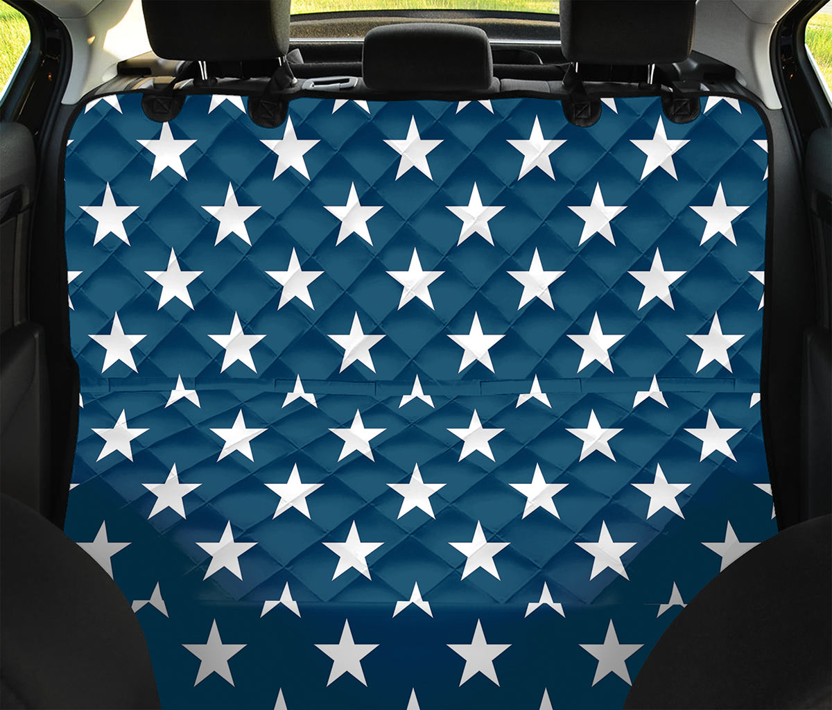White And Blue USA Star Pattern Print Pet Car Back Seat Cover