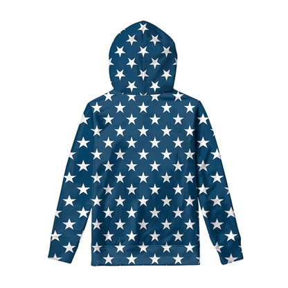 White And Blue USA Star Pattern Print Pullover Hoodie