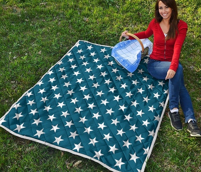 White And Blue USA Star Pattern Print Quilt