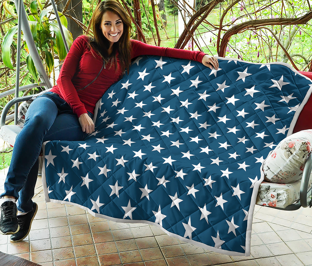 White And Blue USA Star Pattern Print Quilt