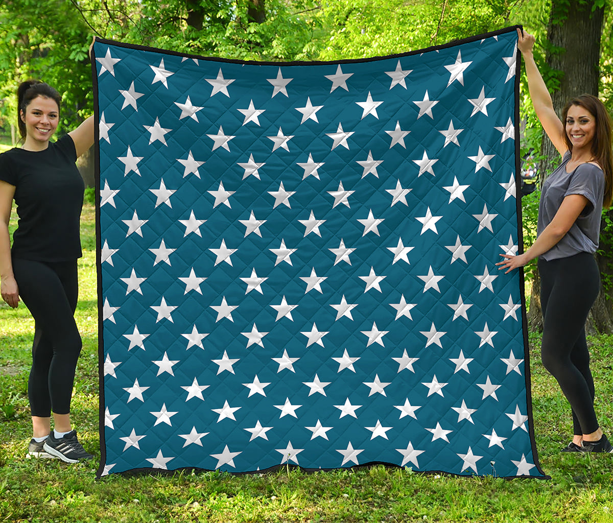 White And Blue USA Star Pattern Print Quilt