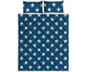 White And Blue USA Star Pattern Print Quilt Bed Set