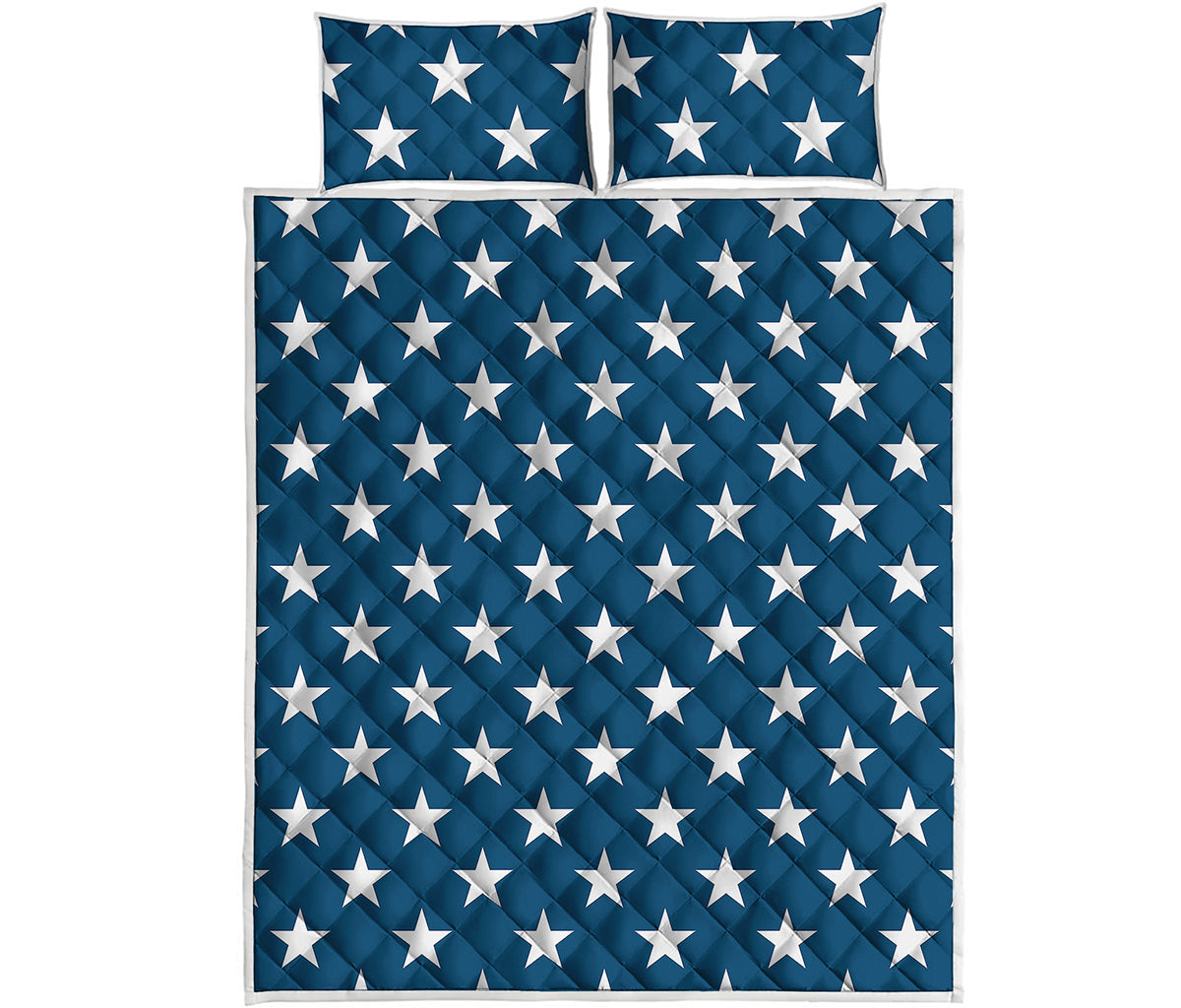 White And Blue USA Star Pattern Print Quilt Bed Set