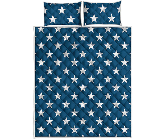 White And Blue USA Star Pattern Print Quilt Bed Set