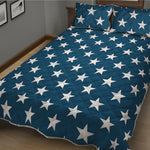White And Blue USA Star Pattern Print Quilt Bed Set
