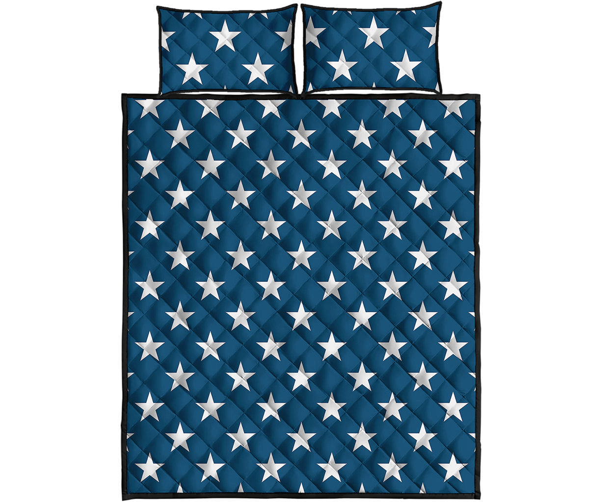 White And Blue USA Star Pattern Print Quilt Bed Set
