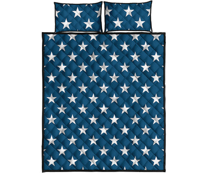 White And Blue USA Star Pattern Print Quilt Bed Set