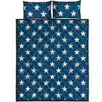 White And Blue USA Star Pattern Print Quilt Bed Set