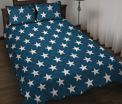 White And Blue USA Star Pattern Print Quilt Bed Set