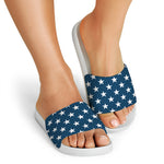 White And Blue USA Star Pattern Print White Slide Sandals
