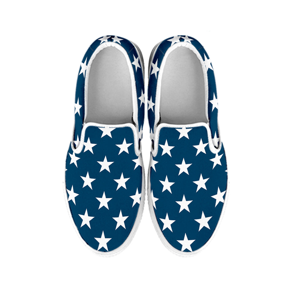 White And Blue USA Star Pattern Print White Slip On Shoes
