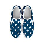 White And Blue USA Star Pattern Print White Slip On Shoes