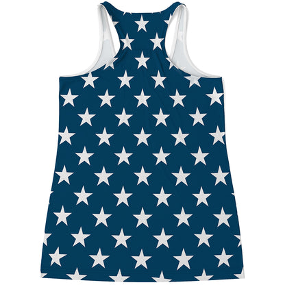 White And Blue USA Star Pattern Print Women's Racerback Tank Top