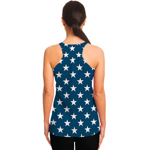 White And Blue USA Star Pattern Print Women's Racerback Tank Top