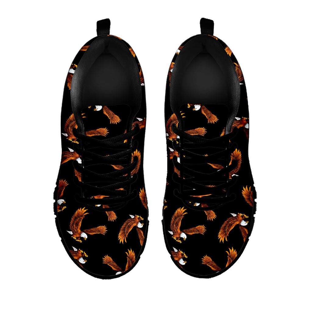 White And Brown Eagle Pattern Print Black Sneakers