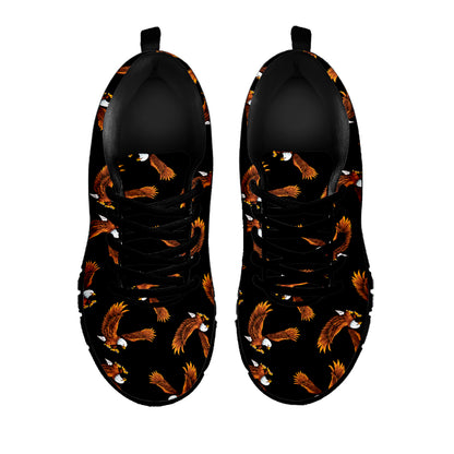 White And Brown Eagle Pattern Print Black Sneakers